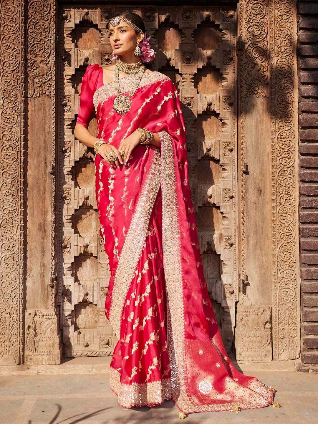 Gota Work Embroidered Organza Saree