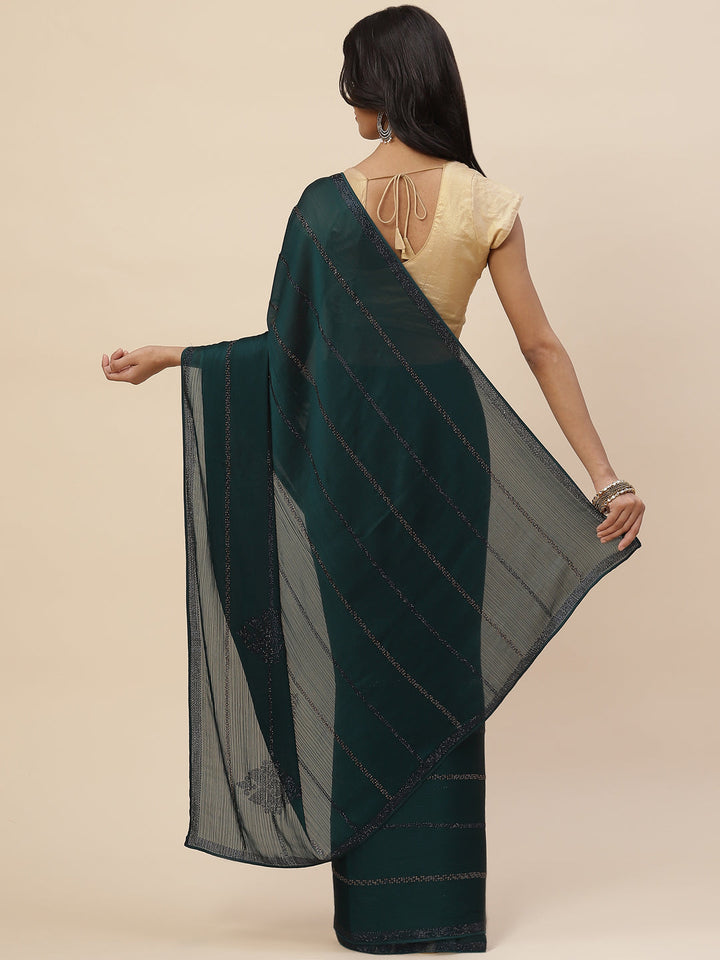 Zari Border Booti Chiffon Plain Saree