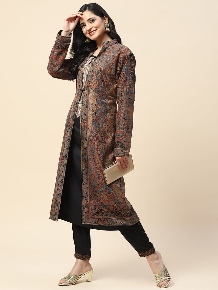 Resham Jaal Woven Pashmina Kurta With Pants &amp; Jacket