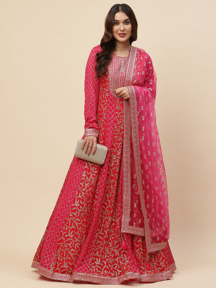 Zari Jaal Embroidered Crepe Kurta With Churidar &amp; Dupatta
