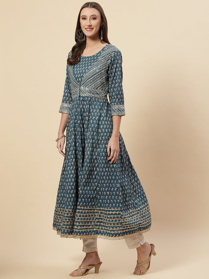 Printed Cotton Kurta With Jacket