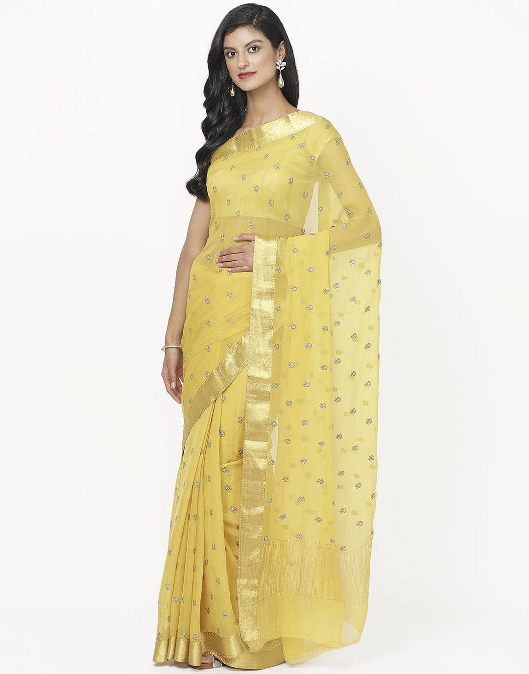 MBZ Meena Bazaar-Yellow Chiffon Saree