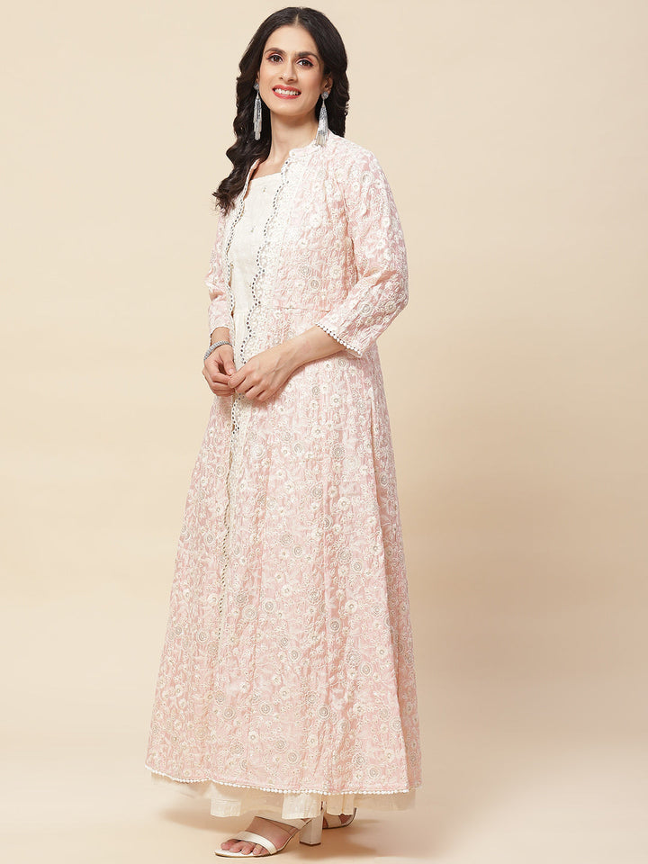 Embroidered Cotton Gown With Jacket