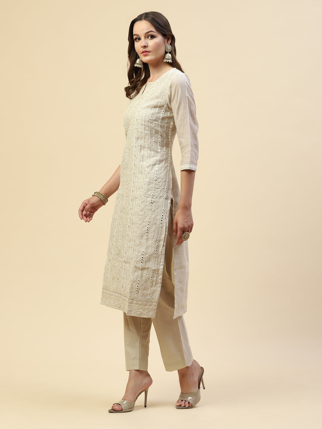 Embroidered Chanderi Kurta With Pants