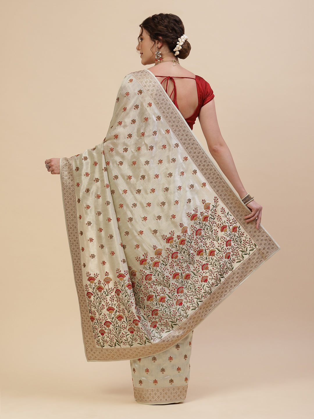 Resham Jaal Embroidered Art Tussar Saree