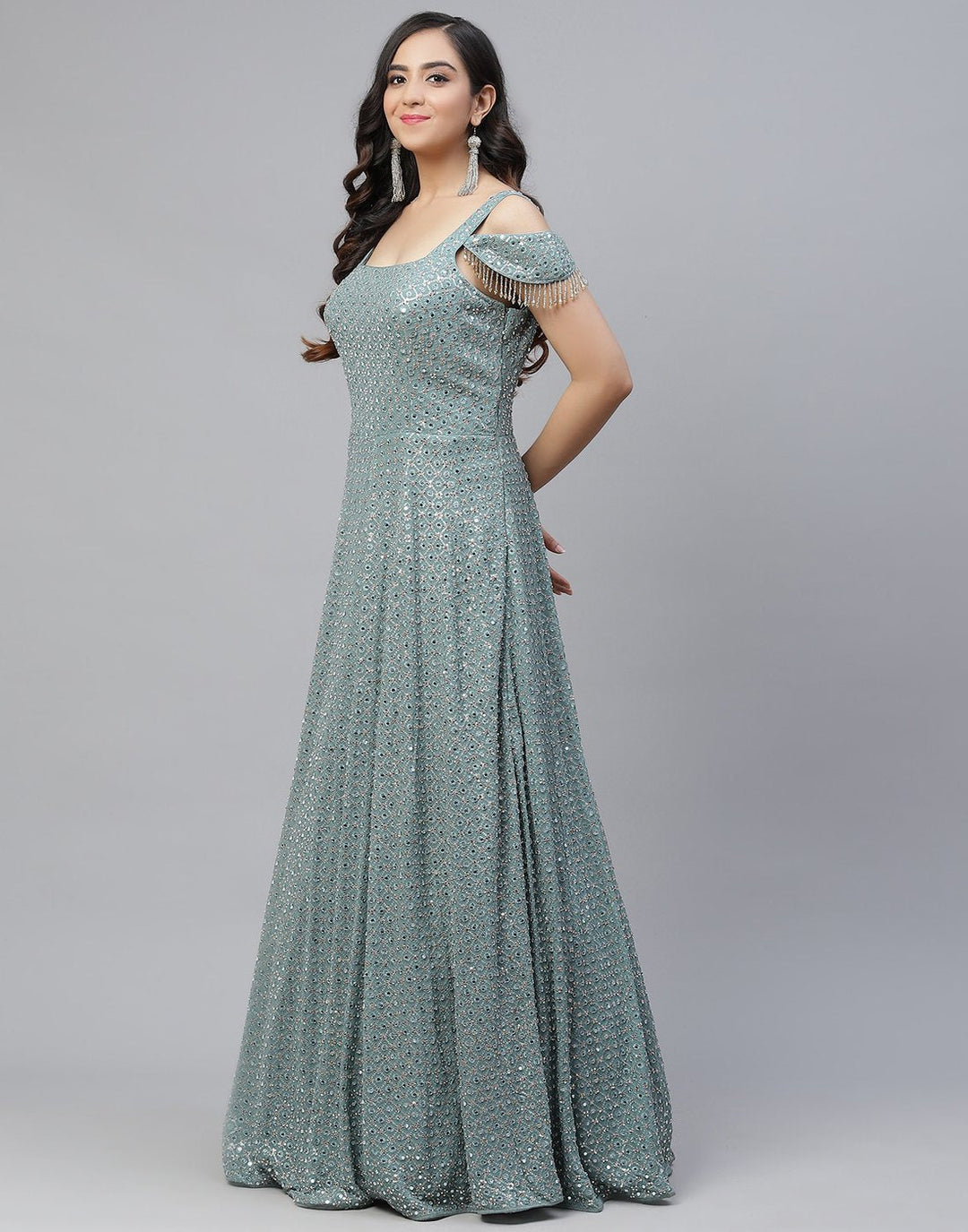 Dusty Green Georgette Long Dress