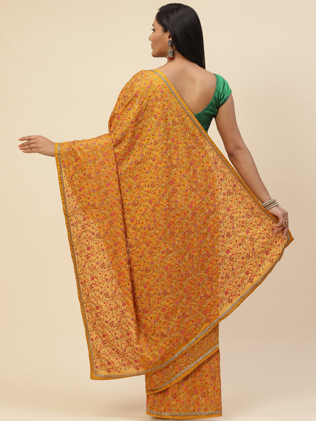 Resham Zaal Embroidered Crepe Saree