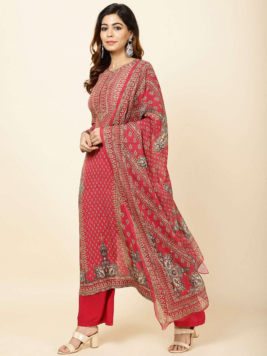 Digitally Printed Crepe Kurta With Palazzo &amp; Dupatta