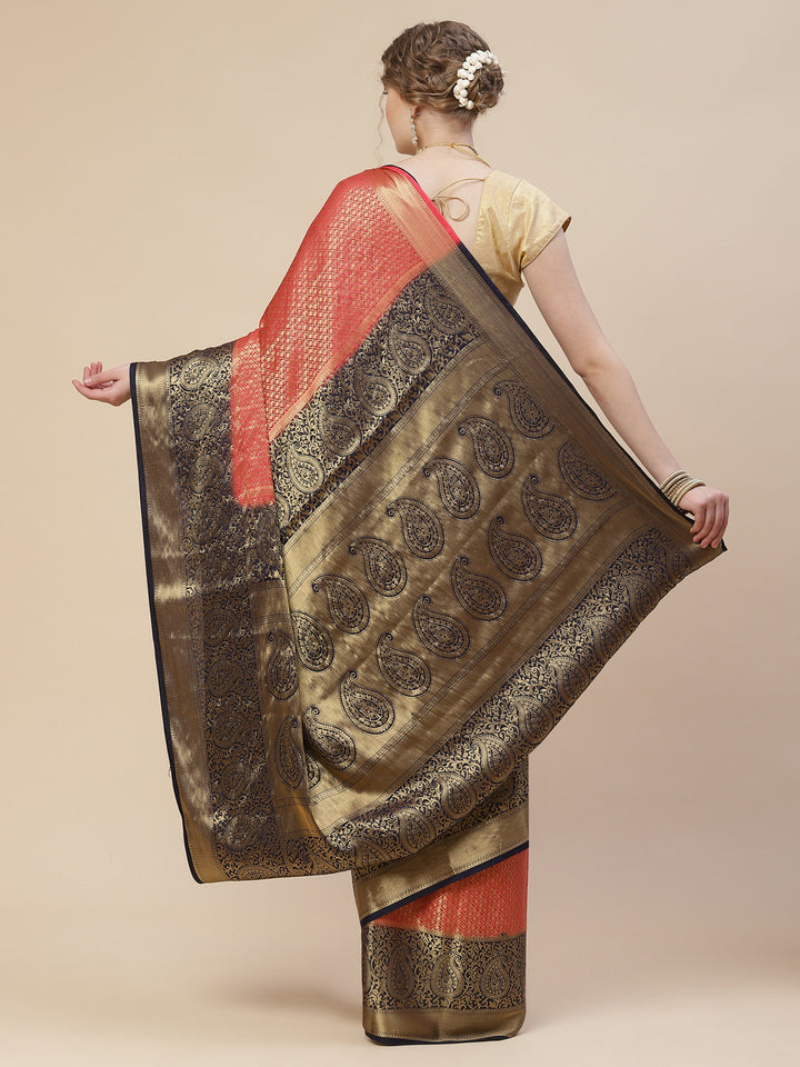 Brocade Zari Booti Art Handloom Woven Saree