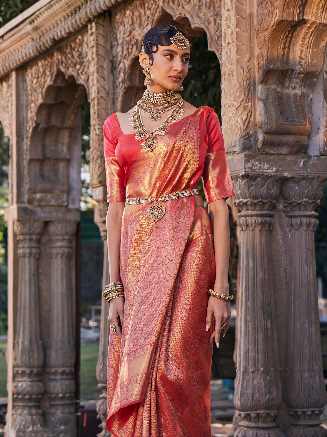 Brocade Zari Jaal Handloom Woven Saree
