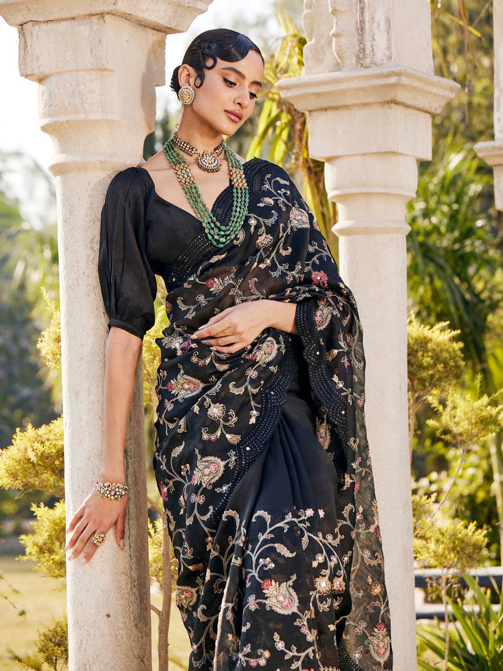 Resham Jaal Embroidered Organza Saree