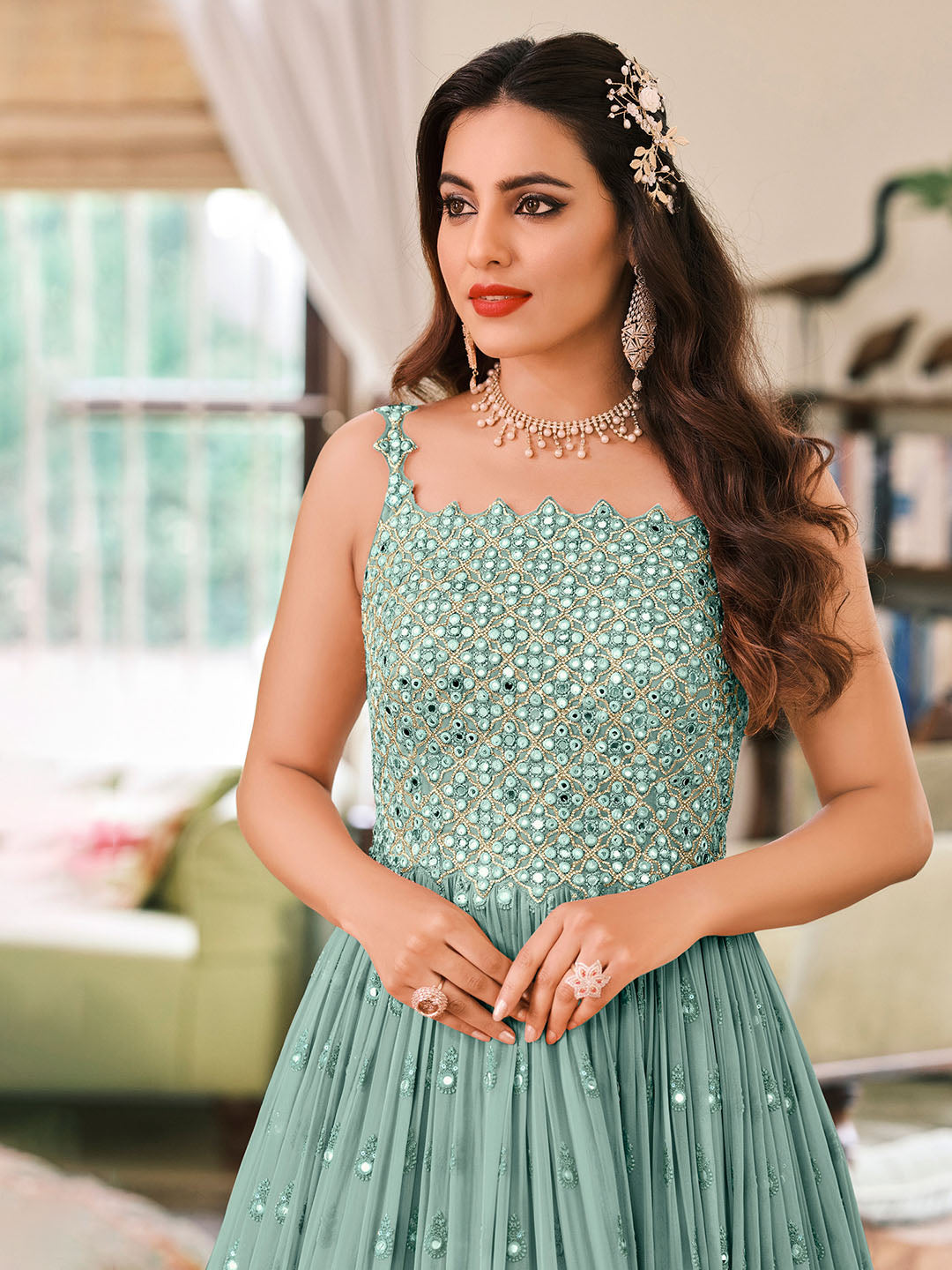 Embroidered Georgette Semi Stitched Suit