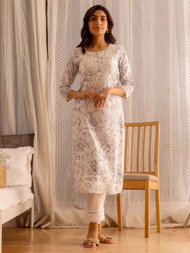 Printed Cotton Kurta With Pants &amp; Dupatta