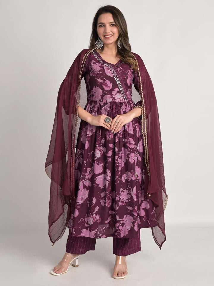 Printed Cotton Kurta With Pants &amp; Dupatta