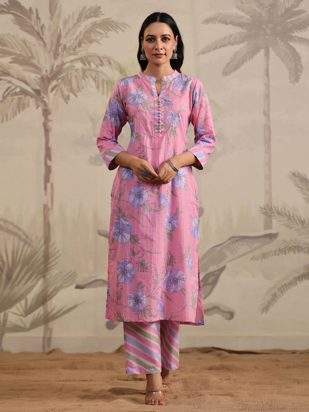Floral Printed Cotton Kurta With Pants