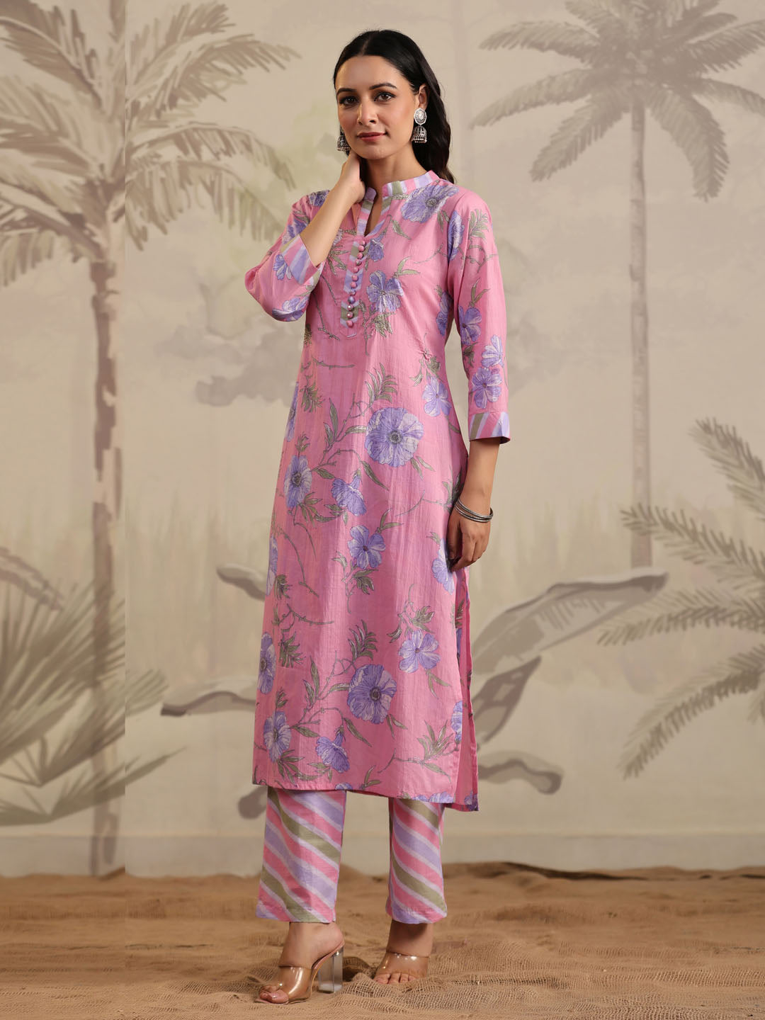 Floral Printed Cotton Kurta With Pants