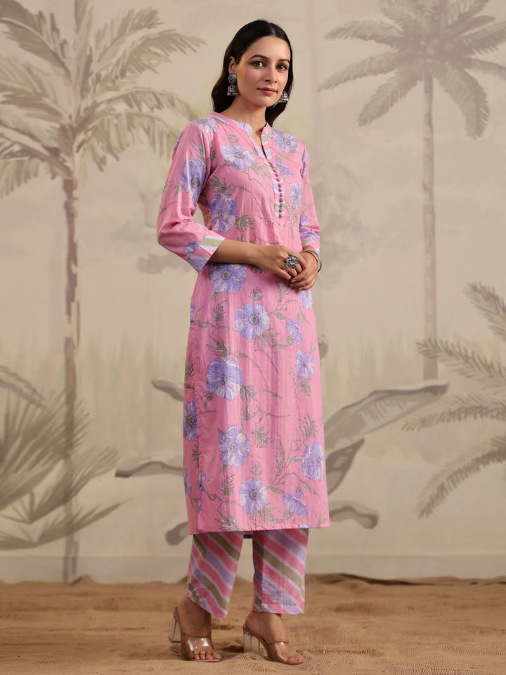 Floral Printed Cotton Kurta With Pants