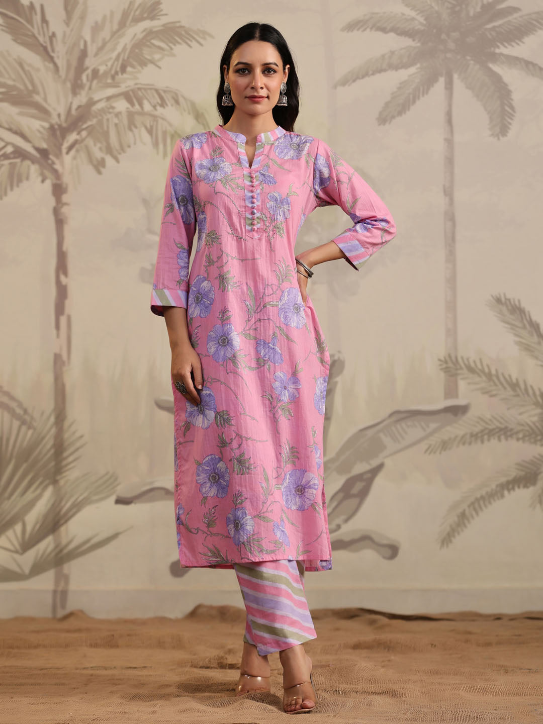 Floral Printed Cotton Kurta With Pants