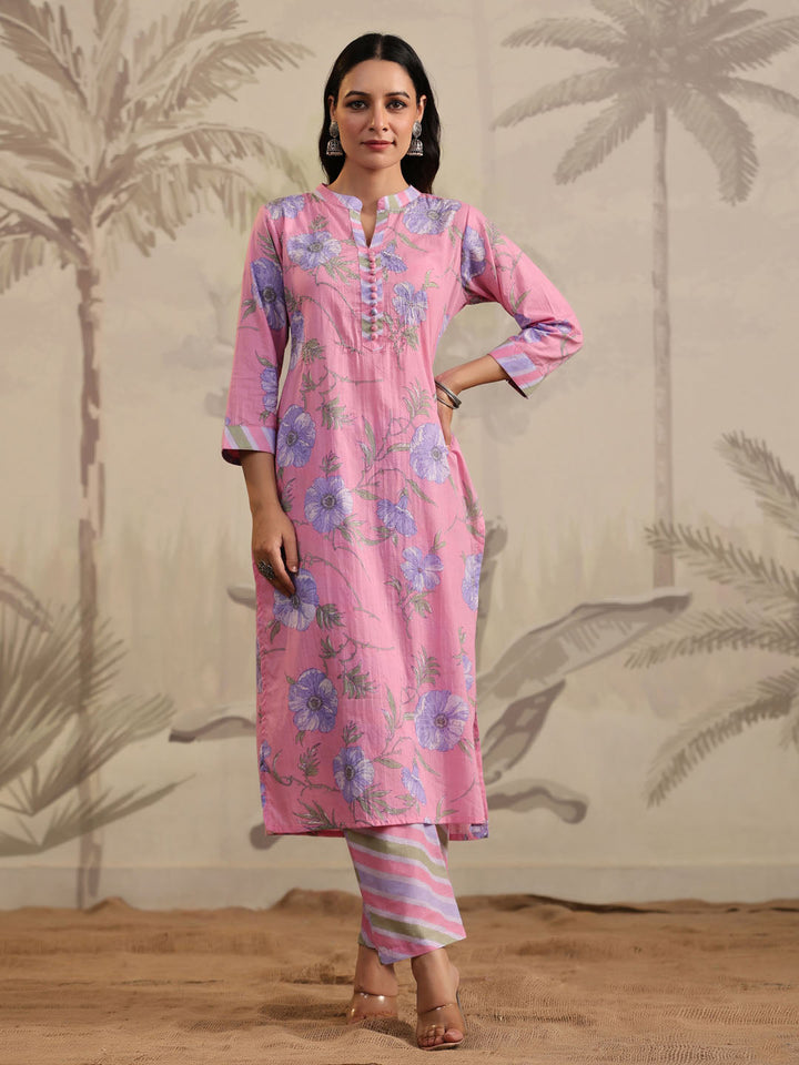 Floral Printed Cotton Kurta With Pants