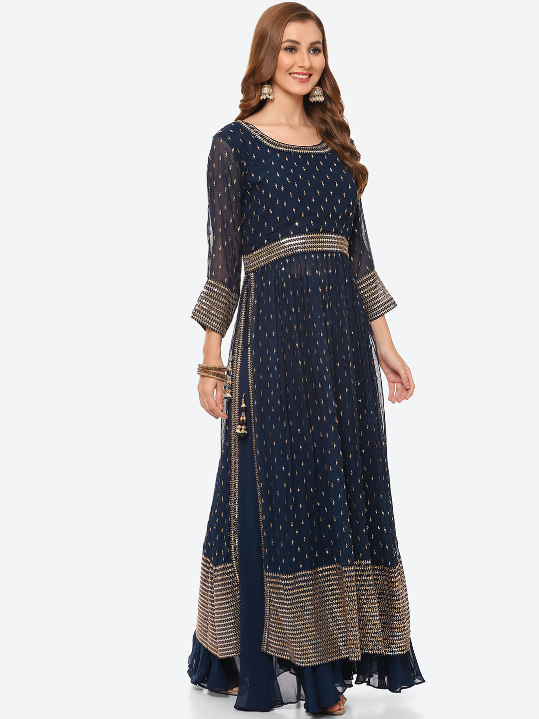 Sequin Work Georgette Kurta With Palazzo &amp; Net Dupatta