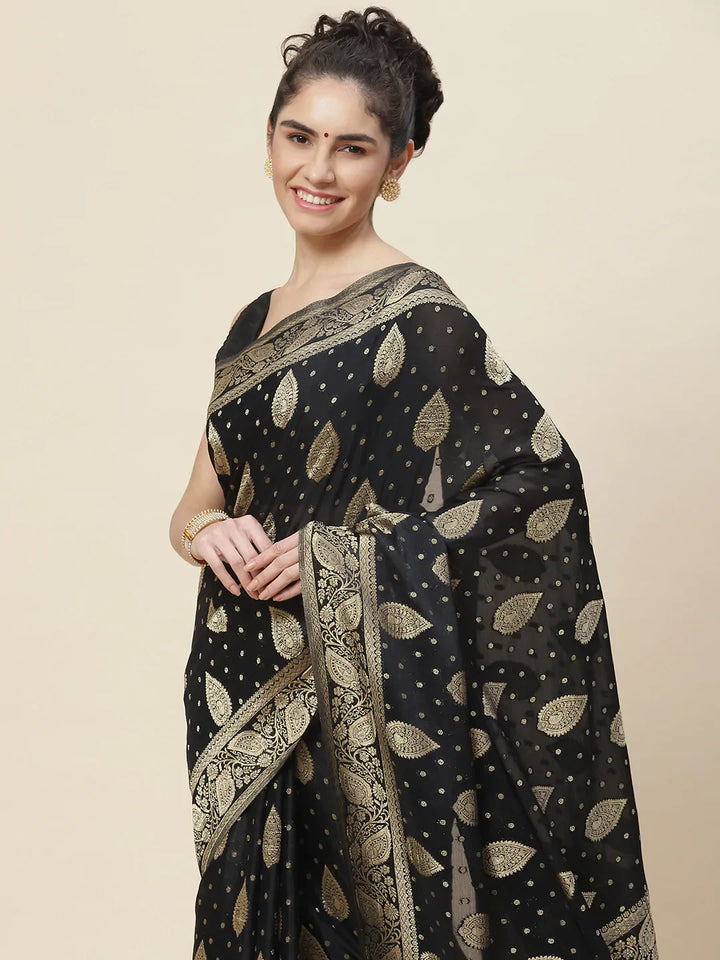 Zari Booti Crepe Plain Saree
