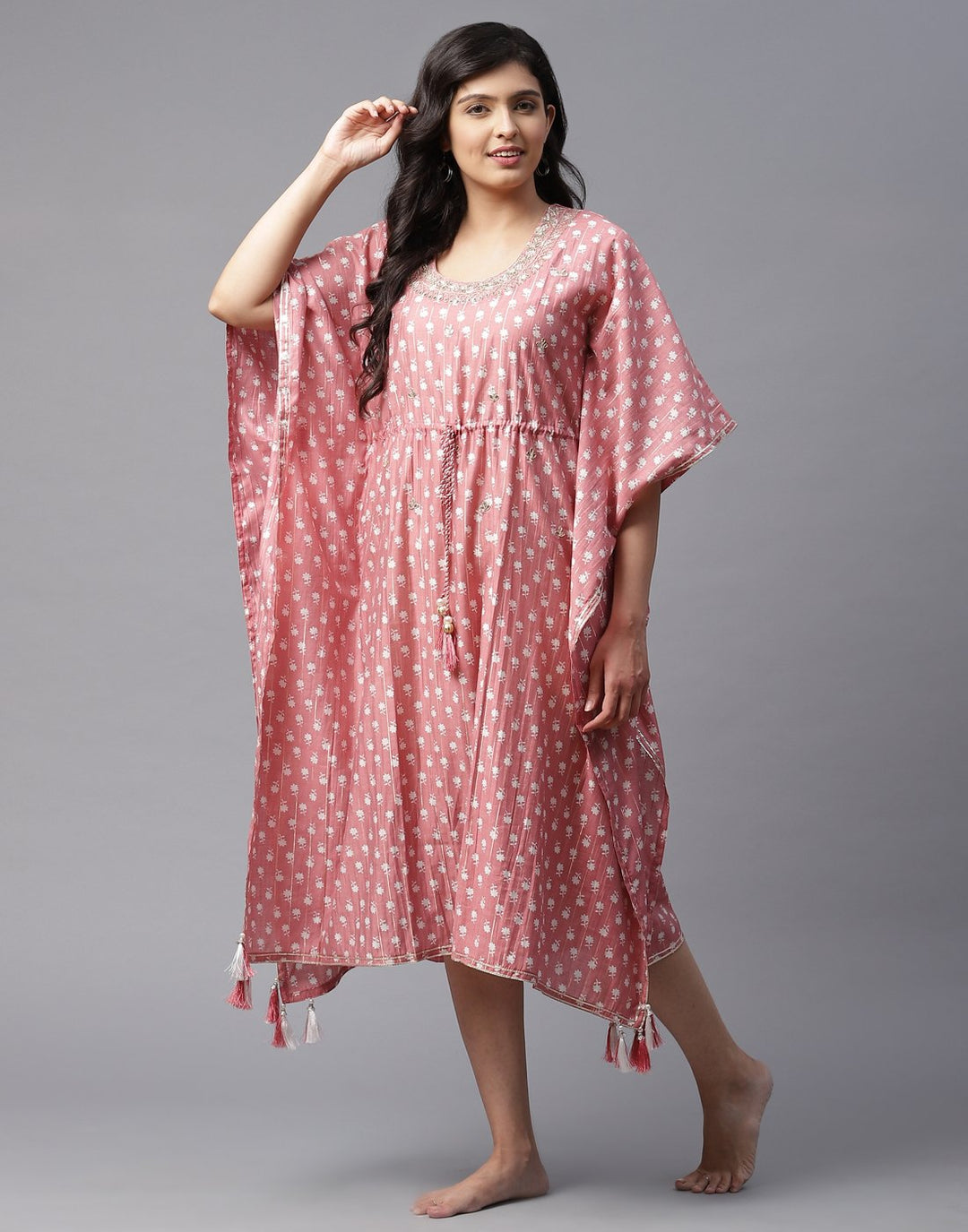 Cotton Printed Kaftan with Gota Work