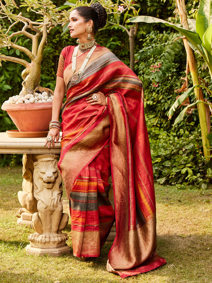 Tussar Printed Saree With Antique Zari Border