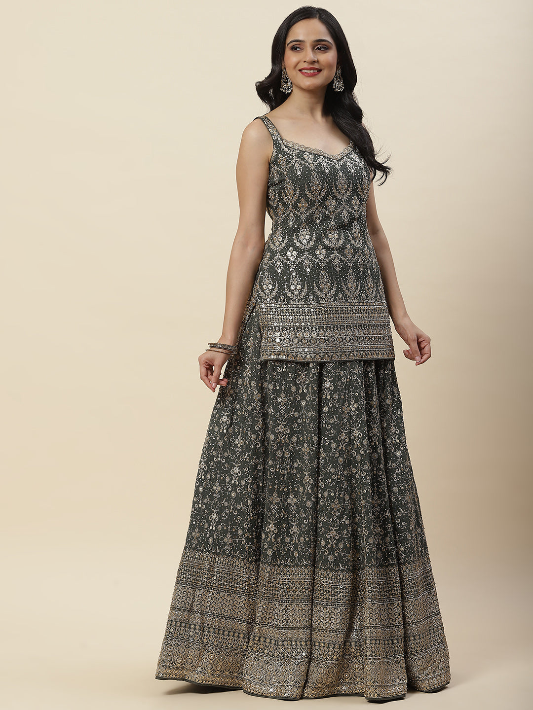 Sequence Embroidered Georgette Choli With Lehenga &amp; Dupatta