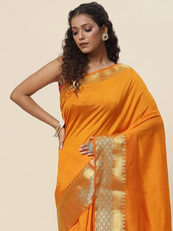 Plain Zari Border Handloom Woven Saree