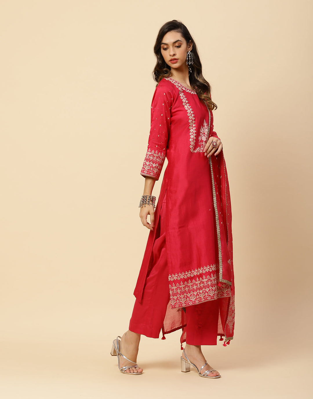 Embroidered Cotton Chanderi Salwar Kameez Stitched Suit With Chanderi Dupatta