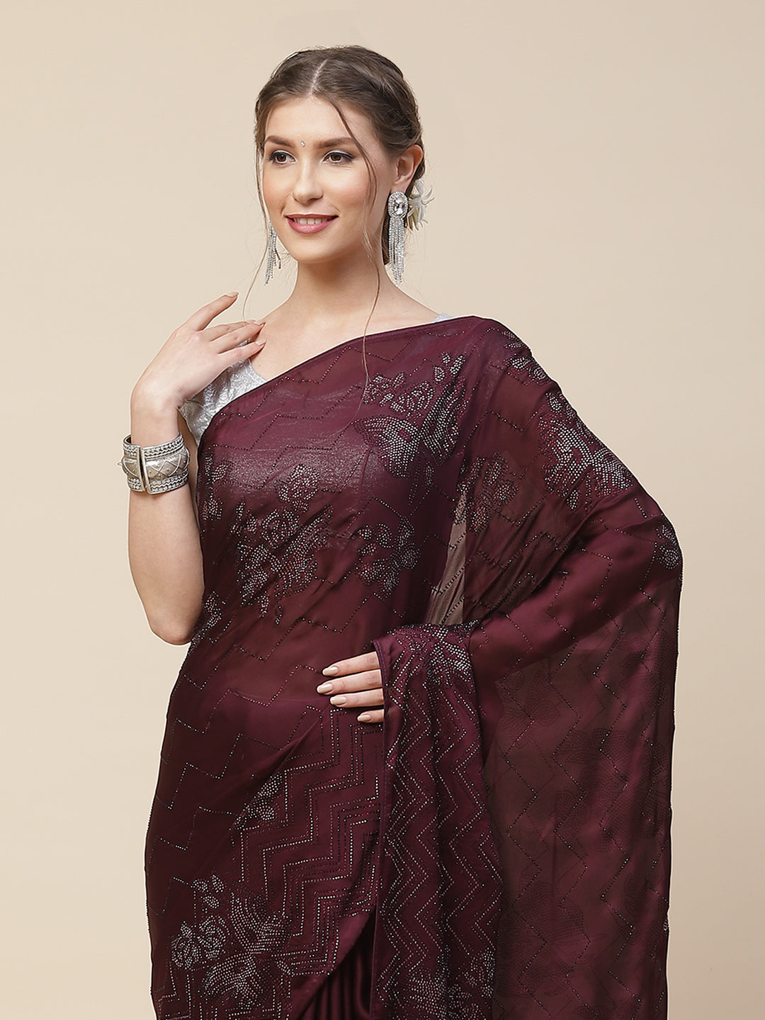 Stone Embroidered Satin Saree