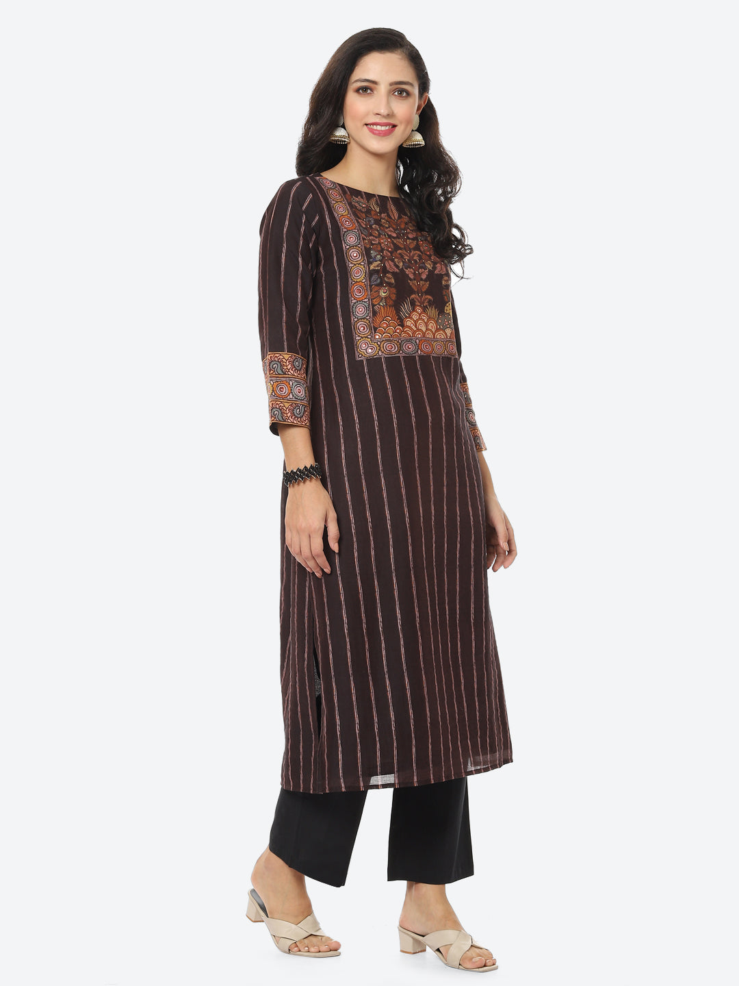 Striped Printed Chanderi Kurti With Pant