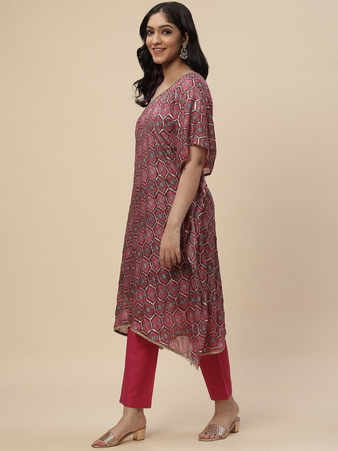 Sequin Embroidered Georgette Kurta With Pants