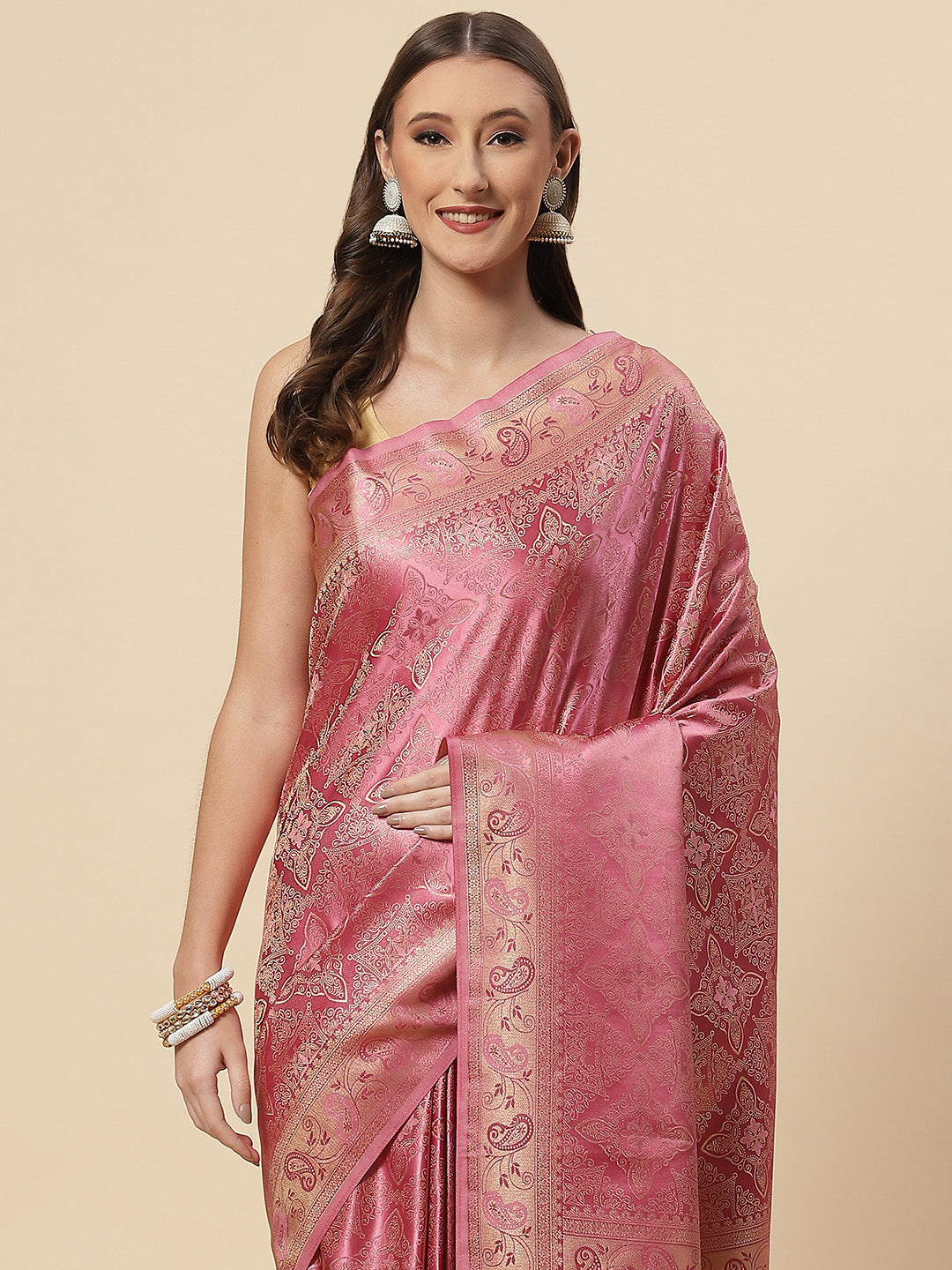 Zari Jaal Satin Woven Saree