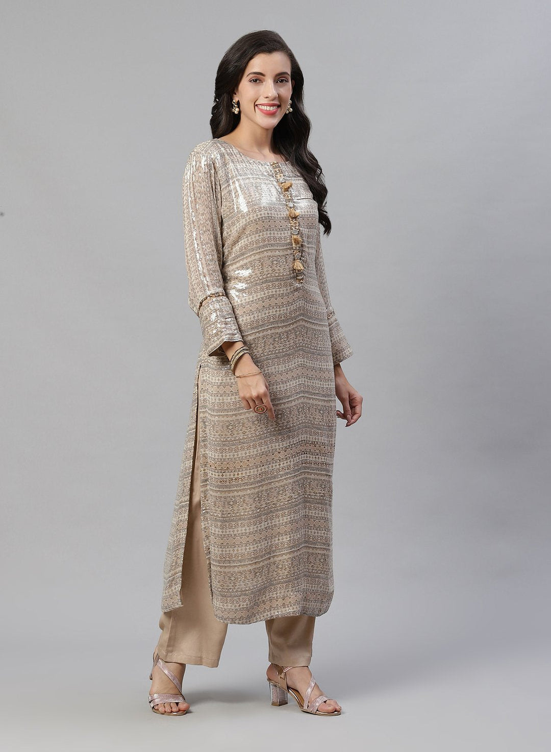 Georgette Kurti Pant Set With Sequin Detail