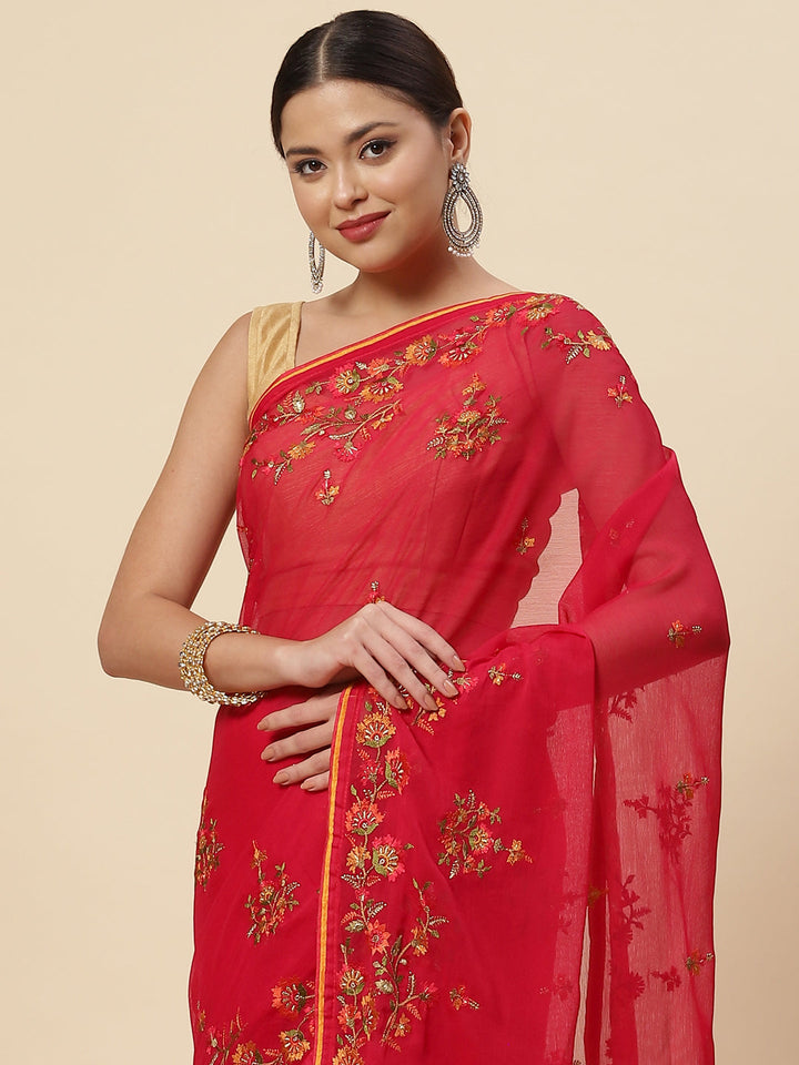 Resham Jaal Embroidered Chiffon Saree