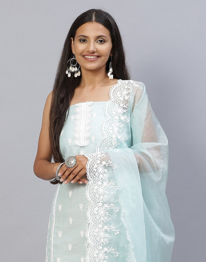 Embroidered Chanderi Suit Piece With Dupatta
