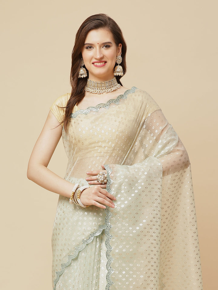 Mirror Gota Border Embroidered Organza Saree