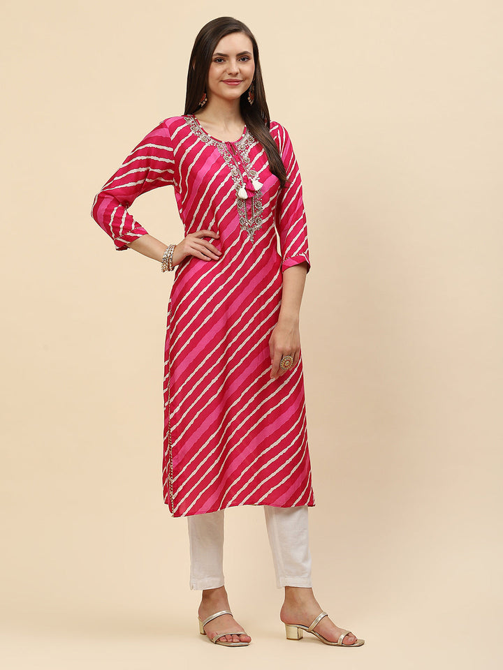 Neck Embroidered &amp; Printed Muslin Kurta