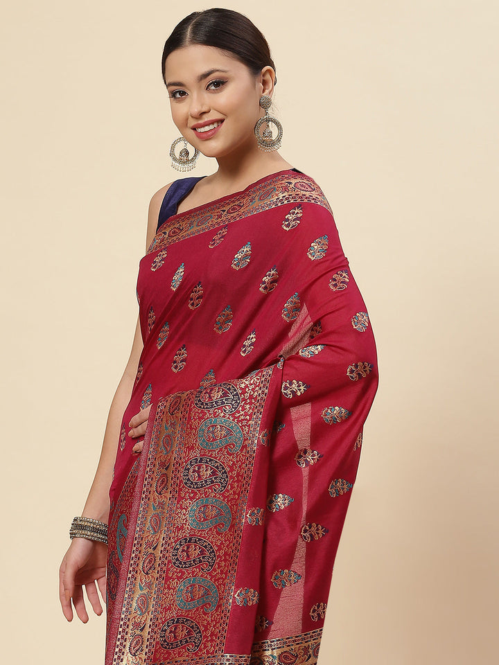 Zari Border Booti Handloom Woven Saree