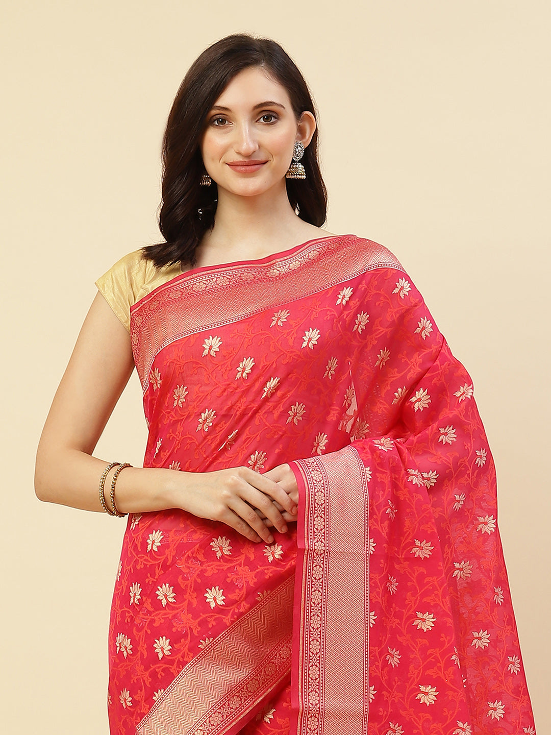 Cotton Woven Zari Jaal Saree