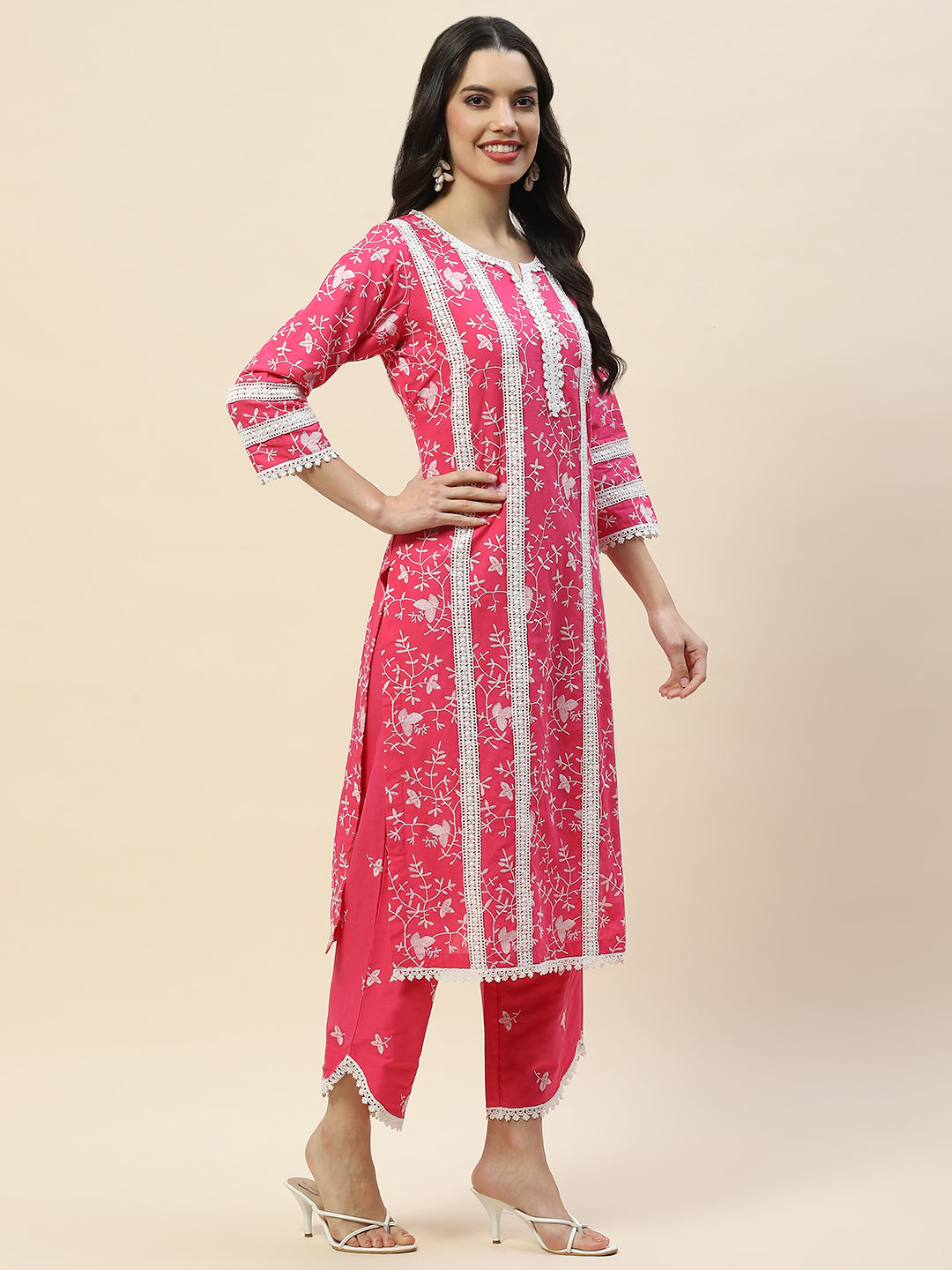 Printed &amp; Embroidered Cotton Suit Set With Dupatta