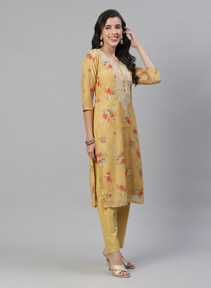 Printed Chanderi Kurti With Pant