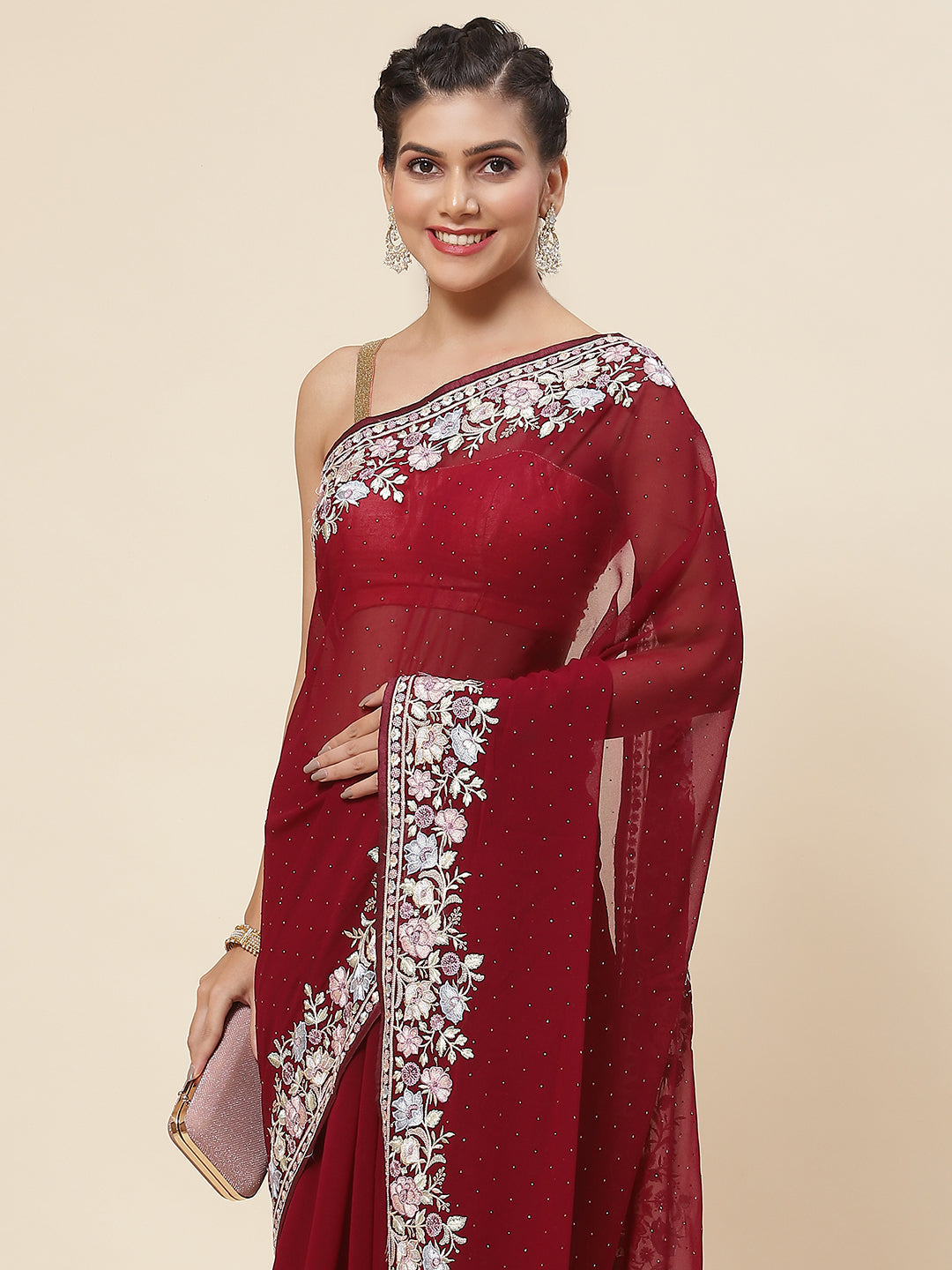 Floral Embroidered Georgette Saree