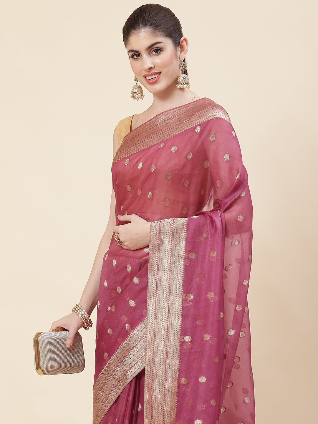 Zari Booti Organza Woven Saree