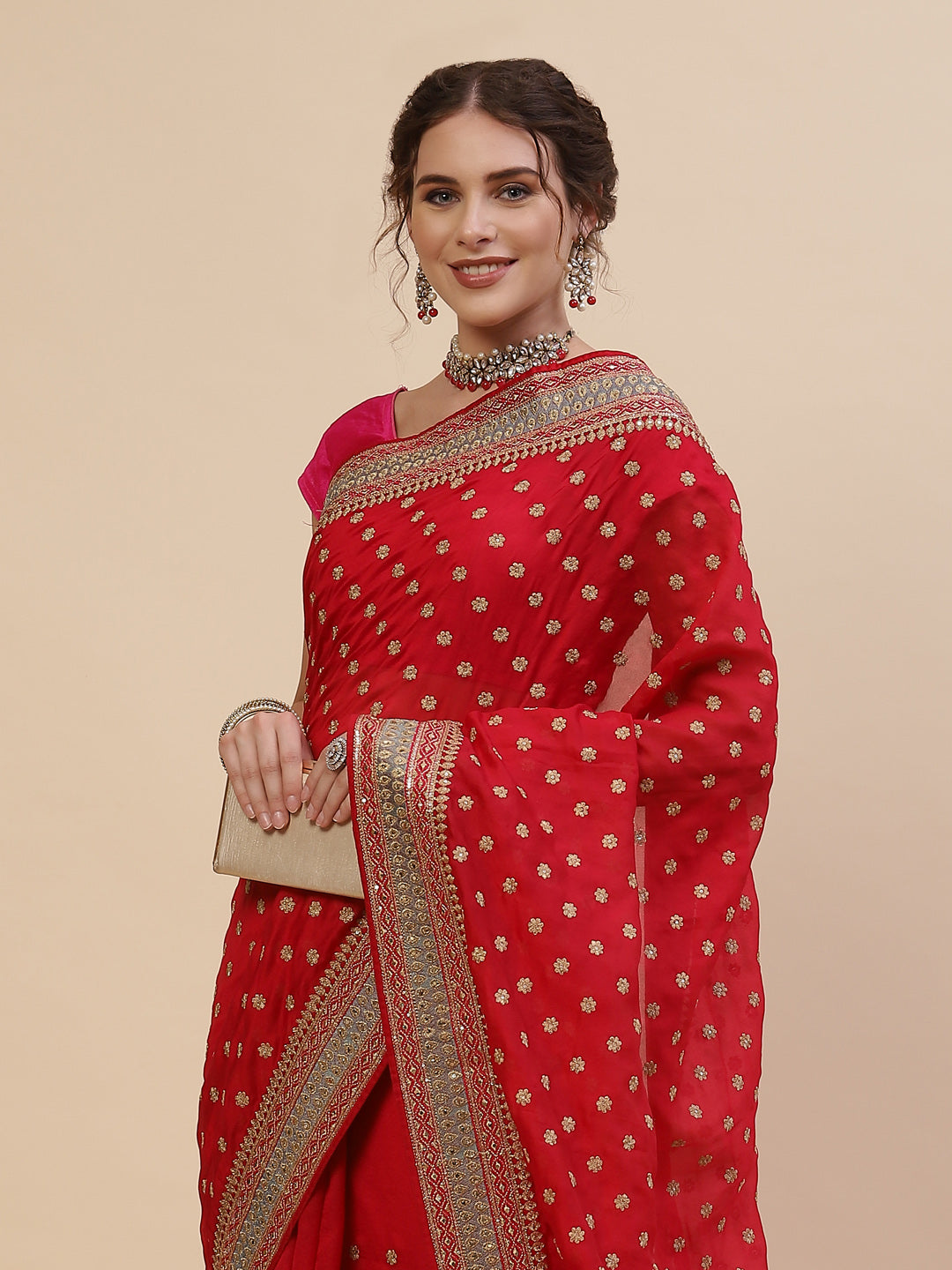 Resham Border Art Georgette Embroidered Saree