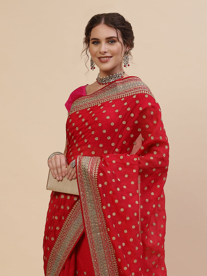 Resham Border Art Georgette Embroidered Saree