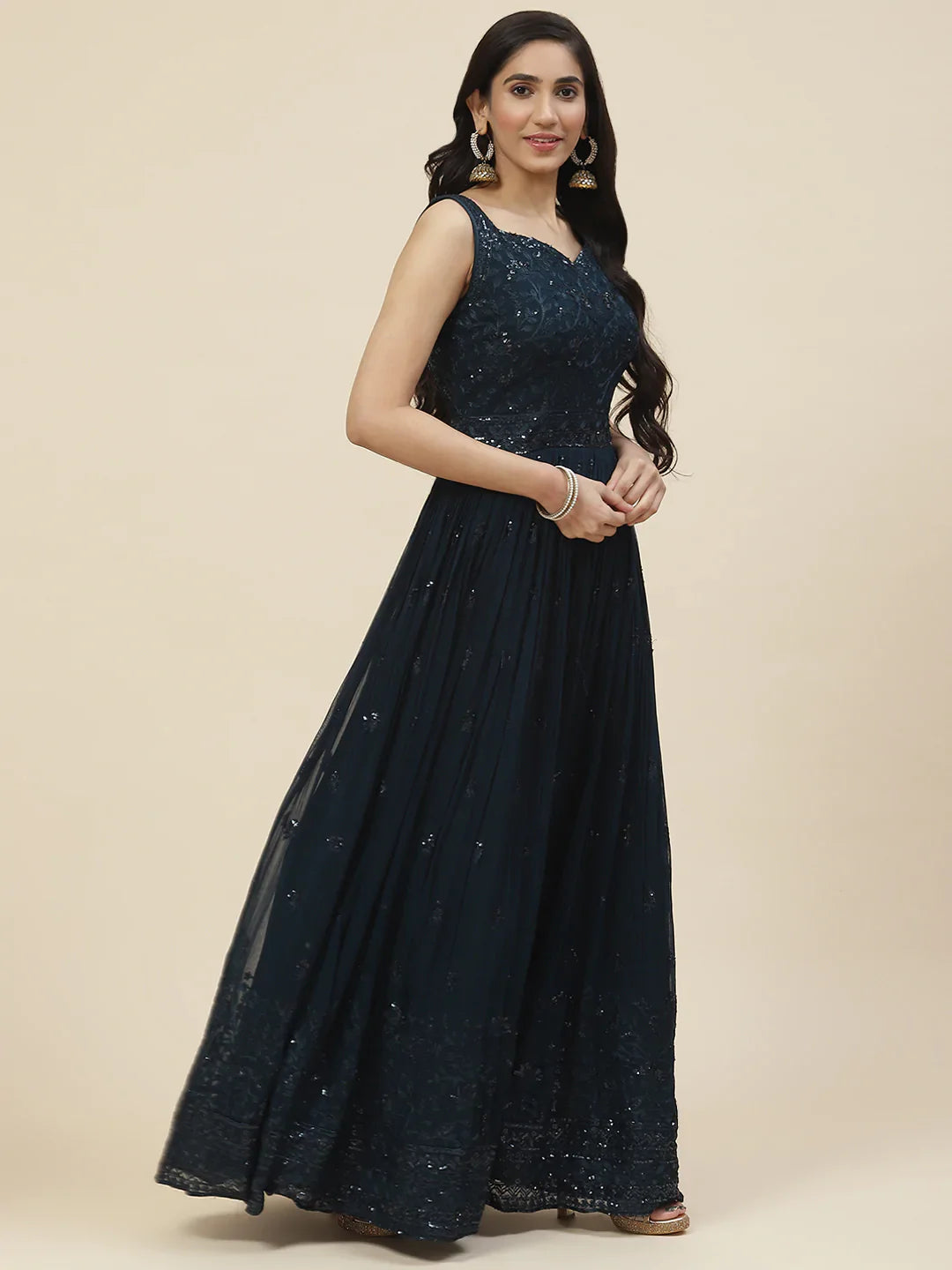 Resham Booti Embroidered Georgette Kurta With Churidar &amp; Dupatta