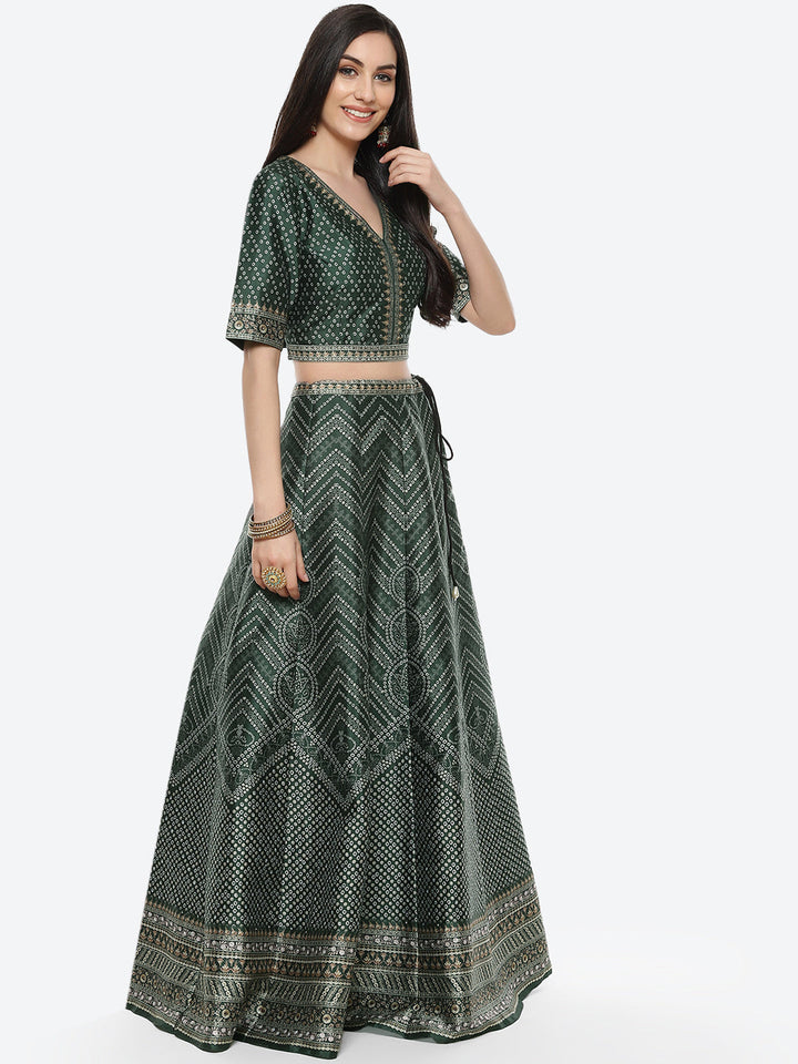 Digital Printed Tussar Lehenga With Choli And Printed Georgette Dupatta
