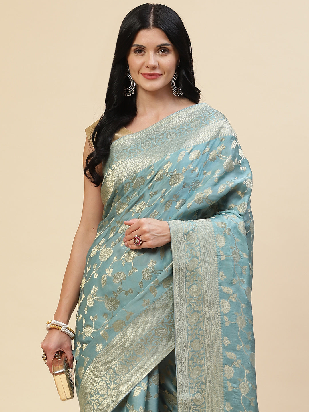 Zari Jaal Satin Woven Saree